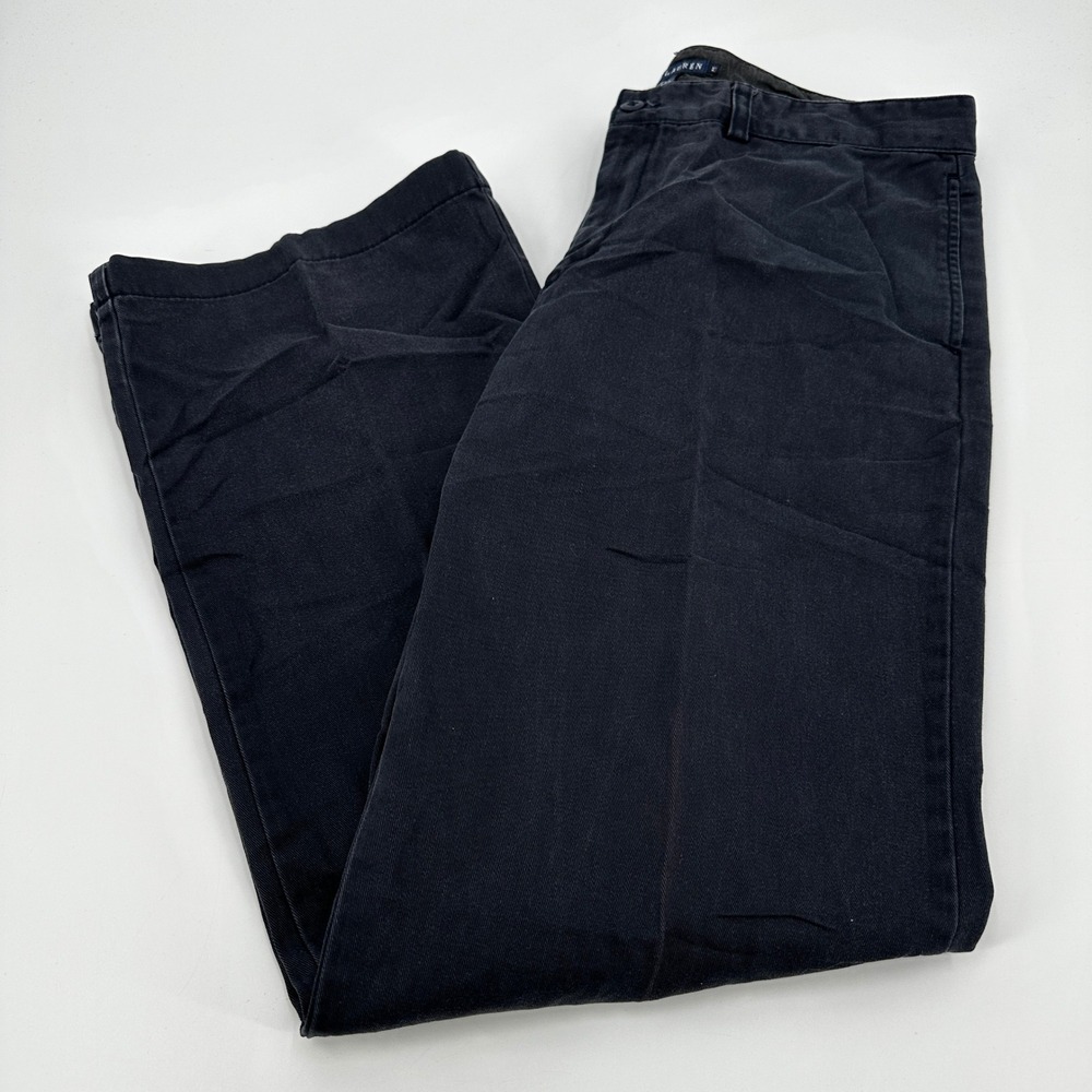 Ralph Lauren Womens Navy Blue Cotton Chino Trousers Straight Leg Size 10 Preppy